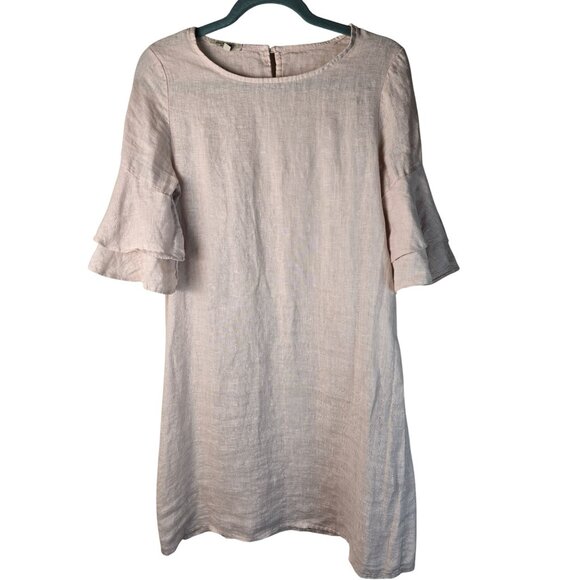 Francesca Bettini Italy Pink Linen Pullover Shift Dress 3/4 Bell Sleeve Size XS - Picture 1 of 7
